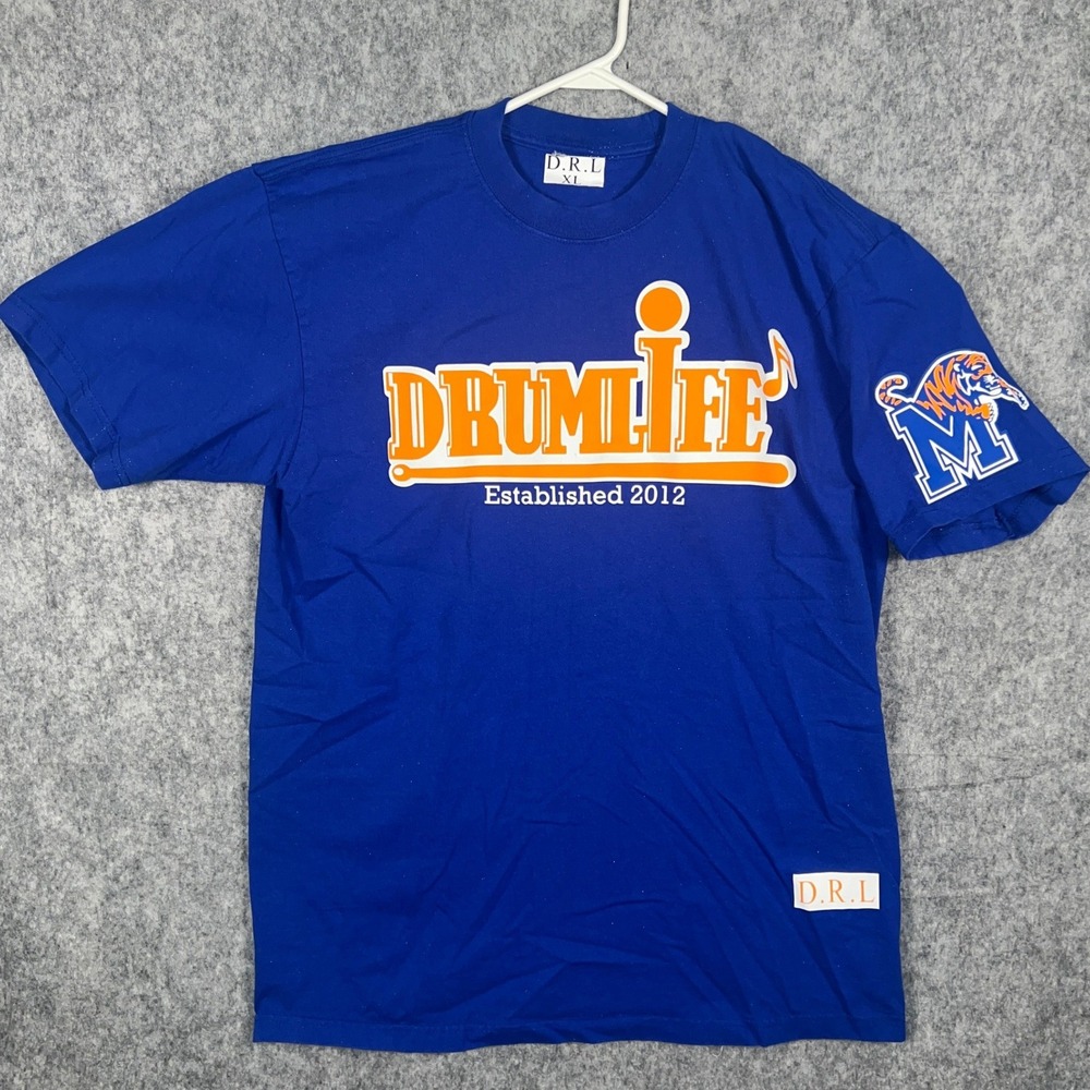 DRL Drum Life Univ. of Memphis Tigers T-Shirt XL Blue Orange Established 2012